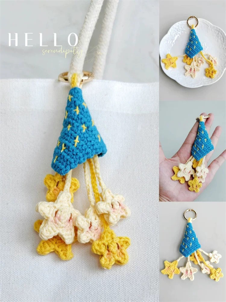 铃铛星星风铃落凡尘星星挂件毛线手工毛线钩针钩织diy材料包自制,淘宝优惠券,粉丝福利购,淘宝优惠卷