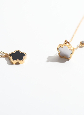 钛钢锁骨链女双面四叶草简约百搭