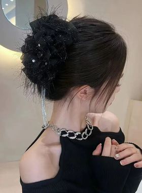 轻奢亮丝流苏双面抓夹显发量