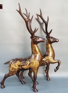 家居摆件黄铜龙凤鹿复古