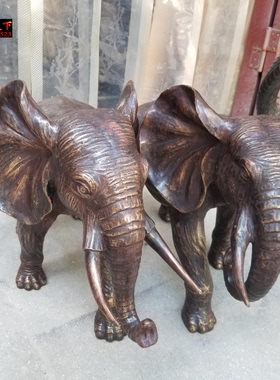 铜大象一对铜吸水象树皮大象如意象家居办公室店铺装饰工艺礼品