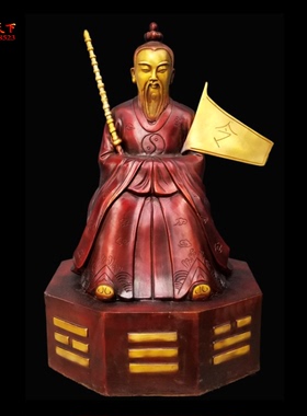 黄铜手拿神鞭令旗封神榜姜子牙像