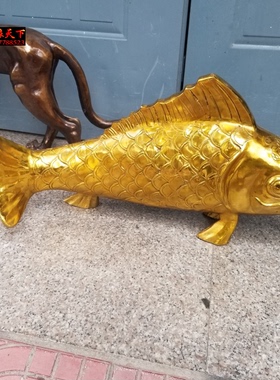 如意鲤鱼跳龙门招财摆件风水铜器