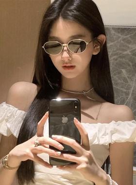 复古韩版椭圆个性红色高级感卡片墨镜女街拍网红太阳眼镜防晒Y2K