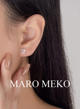 MaroMeko通体999银可爱小象耳钉