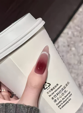 纯手工腮黑红渐变猫眼穿戴甲显白