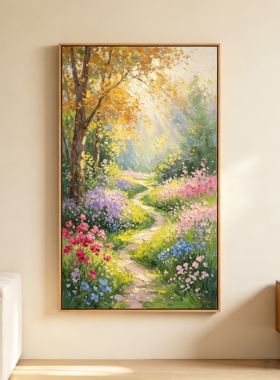 原创大芬村手绘油画田园风景花卉小路装饰画玄关挂画客厅挂画肌理