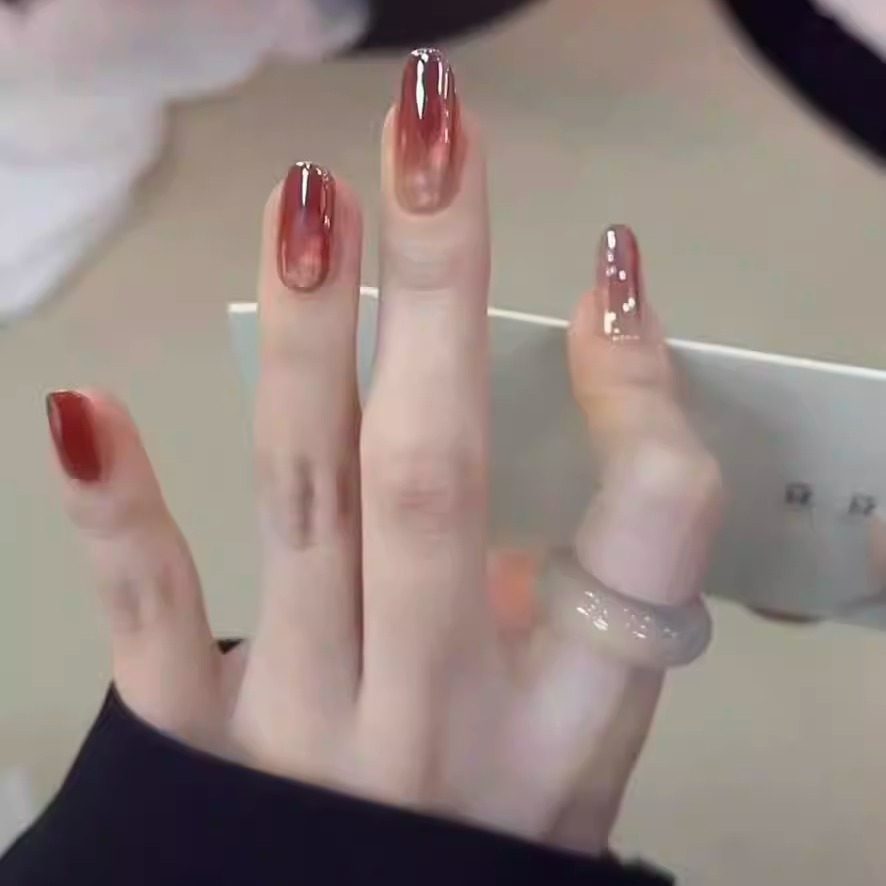 M391气质新年美甲高级镜面猫眼穿戴甲半手工显白猫眼贴片可拆,淘宝优惠券,粉丝福利购,淘宝优惠卷