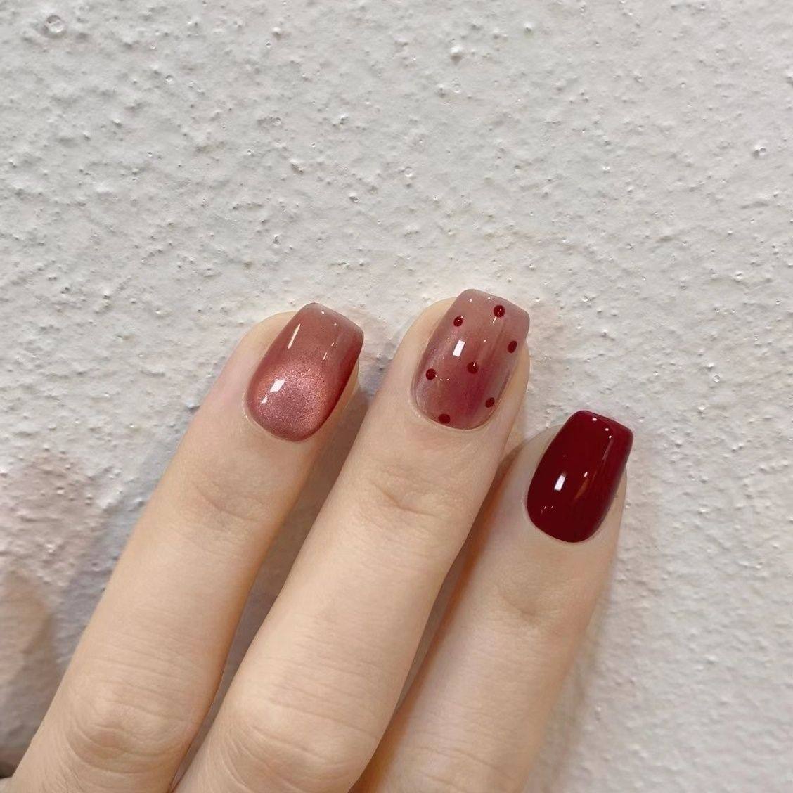 M007半手工穿戴甲显白车厘子红裸猫眼美甲高级贴气质新款ins短款,淘宝优惠券,粉丝福利购,淘宝优惠卷