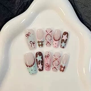 M221新春学生可爱少女蕾丝手工爆闪穿戴甲蝴蝶结高级显白可拆美甲 - 图2
