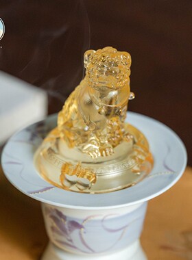 手绘鸢尾花陶瓷香炉家用琉璃香薰炉禅意线香底座茶具配件精致轻奢