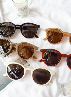 2023新款韩国复古圆框奶油摩卡女