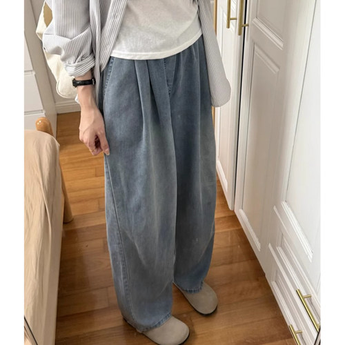 垂感天丝牛仔阔腿裤女大码夏季薄款胖妹妹高腰宽松显瘦休闲直筒裤 - 图1