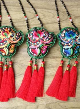 夸张民族风绣片流苏云南棉麻项链