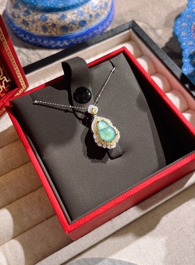 天然A货蓝冰翡翠葫芦 925银镶高冰透蓝水葫芦吊坠