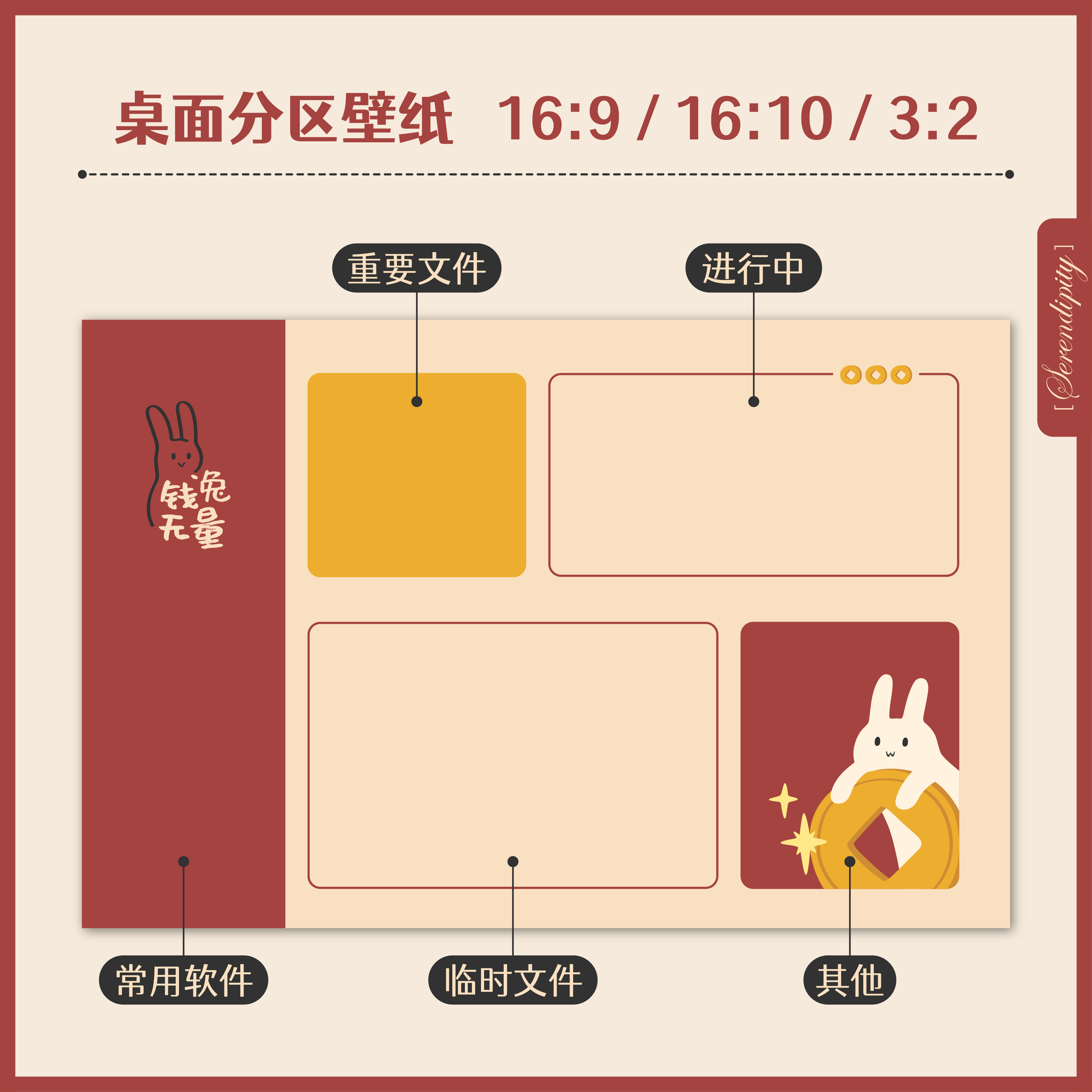 2023兔年钱兔无量电脑桌面分区壁纸高清原创设计背景图素材打工人 - 图0