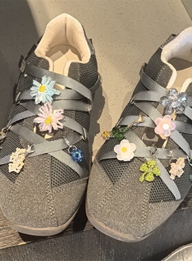 韩版少女心芭蕾风花朵鞋带扣鞋花