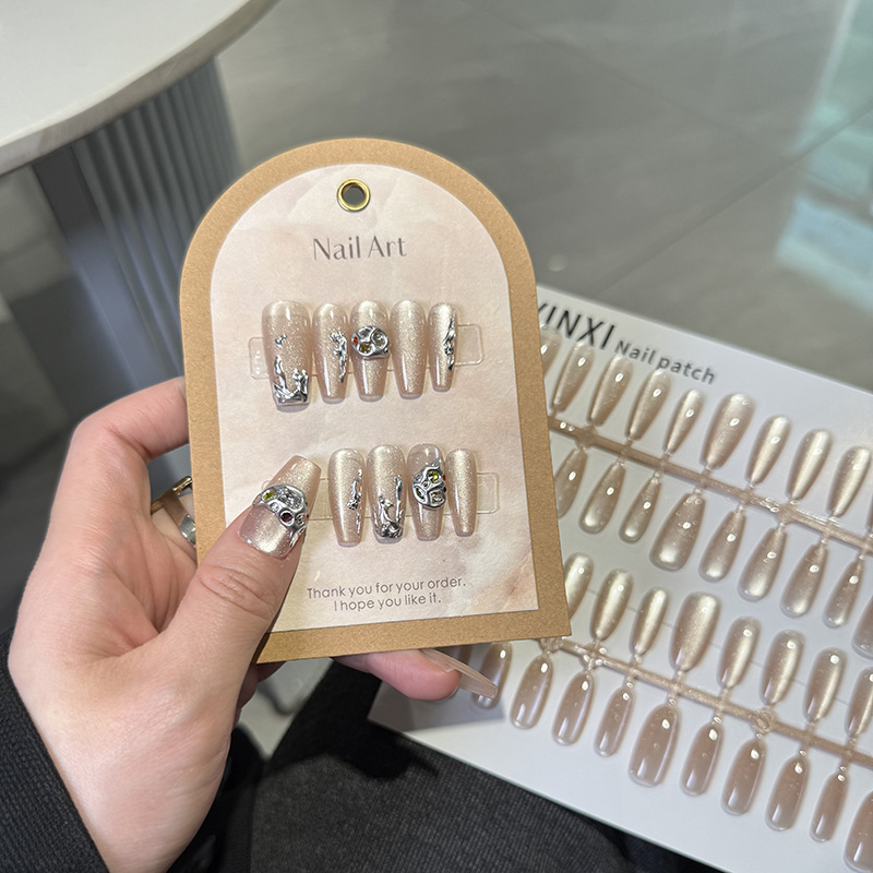 粉樱梦幻高亮爆闪猫眼穿戴甲网红同款ins风显白预制甲片中长椭圆 - 图1