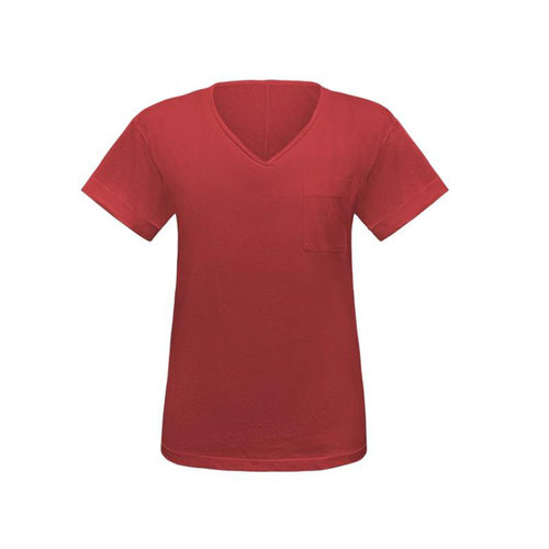 樊樊 早安老钱麻感T恤袖口卷边V领短袖女夏慵懒宽松多色百搭上衣 - 图3