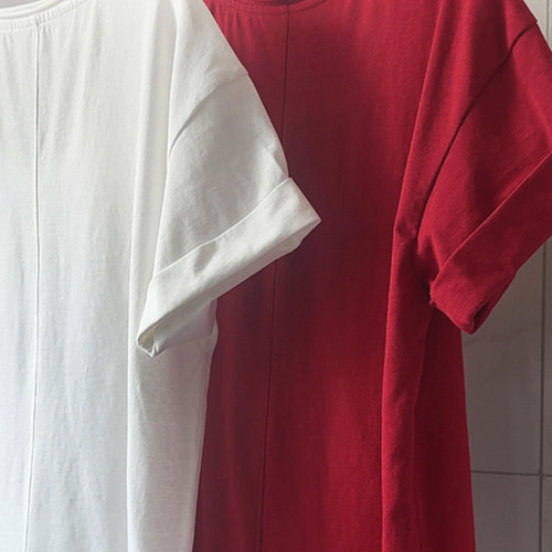 樊樊 早安老钱麻感T恤袖口卷边V领短袖女夏慵懒宽松多色百搭上衣 - 图2