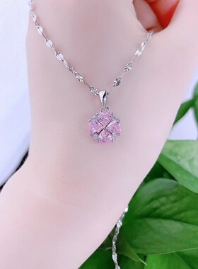 S925纯银爱心组合红钻四叶草女款雪花项链时尚简约送女朋友礼物