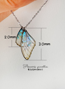 仿月光石蝴蝶翅膀项链925纯银女