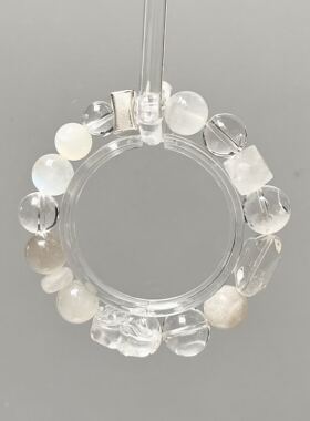 Amber Crystal 五行金系天然水晶手链 月光石 白水晶 多宝 手串