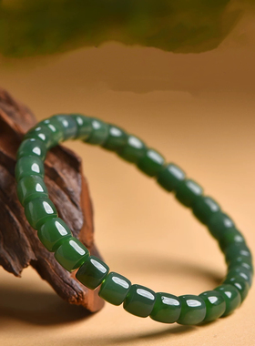 碧玉手链山料菠菜绿老型珠手串玉石珠串女款直切手链