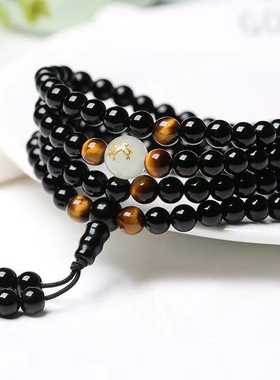 黑曜石十二生肖夜光手链男女学生情侣生日礼物手串