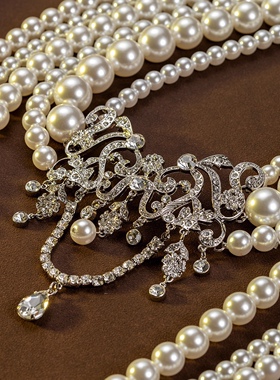 中古风vintage复古宫廷风仿珍珠玻璃珍珠项链毛衣链多层