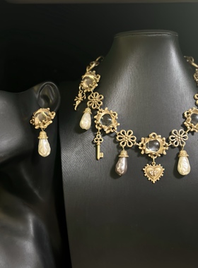 中古vintage复古宫廷风项链耳钉耳环