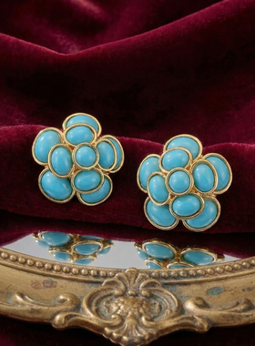 中古风复古宫廷风高级感复古镀真金925银针耳钉耳环花朵项链