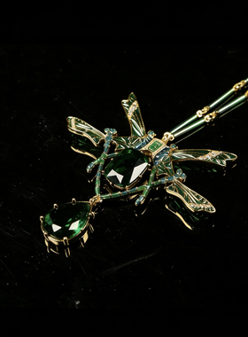 中古风复古宫廷风高级感复古镀真金蝴蝶蜻蜓仿宝石项链