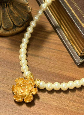 中古风复古风高级感镀真金耳饰耳环仿珍珠项链