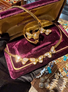 中古风复古宫廷风高级感复古镀真金蝴蝶项链手链