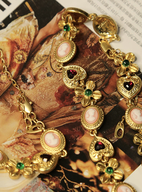 中古风浮雕Vintage复古宫廷风项链女锁骨链毛衣链耳环