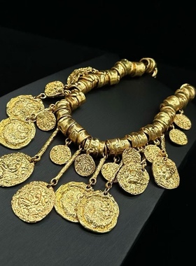 中古风vintage复古宫廷风项链锁骨链高级锁骨链镀真金复古金币