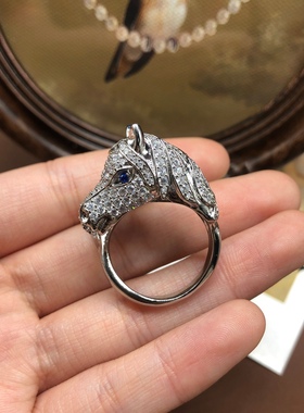 复古小马镶钻满钻戒指环中古风