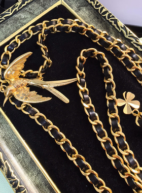 中古风复古宫廷风高级感复古镀真金项链毛衣链腰链多种戴法燕子