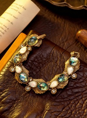 中古风复古宫廷风高级感复古镀真金项链手链扇子贝壳纹