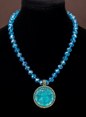 中古风复古高级感复古镀真金925银针项链树脂浮雕太阳神耳环