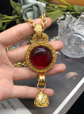 中古复刻西洋长款项链扫肩银针耳钉耳夹红色琉璃吊坠毛衣链耳环