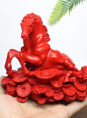 朱砂家居客厅摆件马上发财公司前台办公室装饰摆设红色马百财白菜