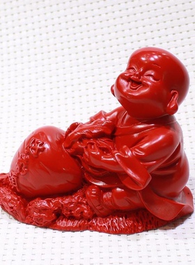 正品朱砂好彩头欢喜佛沙弥客厅辰砂好日子和尚汽车仪表摆台