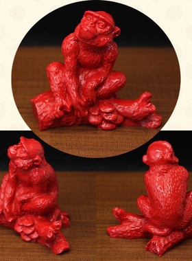 朱砂申酉戌三会局旺金家居风水摆件十二生肖猴鸡狗三连肖饰品