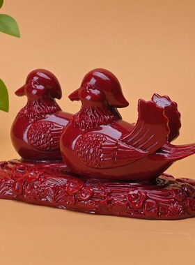 朱砂一对大号鸳鸯摆件百年好合天生一对礼物结婚床头摆件紫金砂