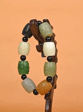 正品和田玉多宝仿古兽玉手链男 男款多宝手串转运玉石手链