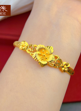 民族风花朵款镀黄金色开口款手镯