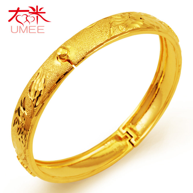 Umee/右米中式婚礼新娘结婚首饰品龙凤镯子女士镀24K黄金手镯宽_虎窝淘