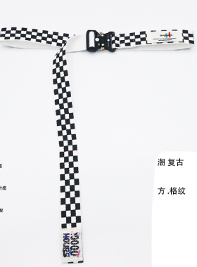男女格纹帆布合金插扣休闲潮腰带